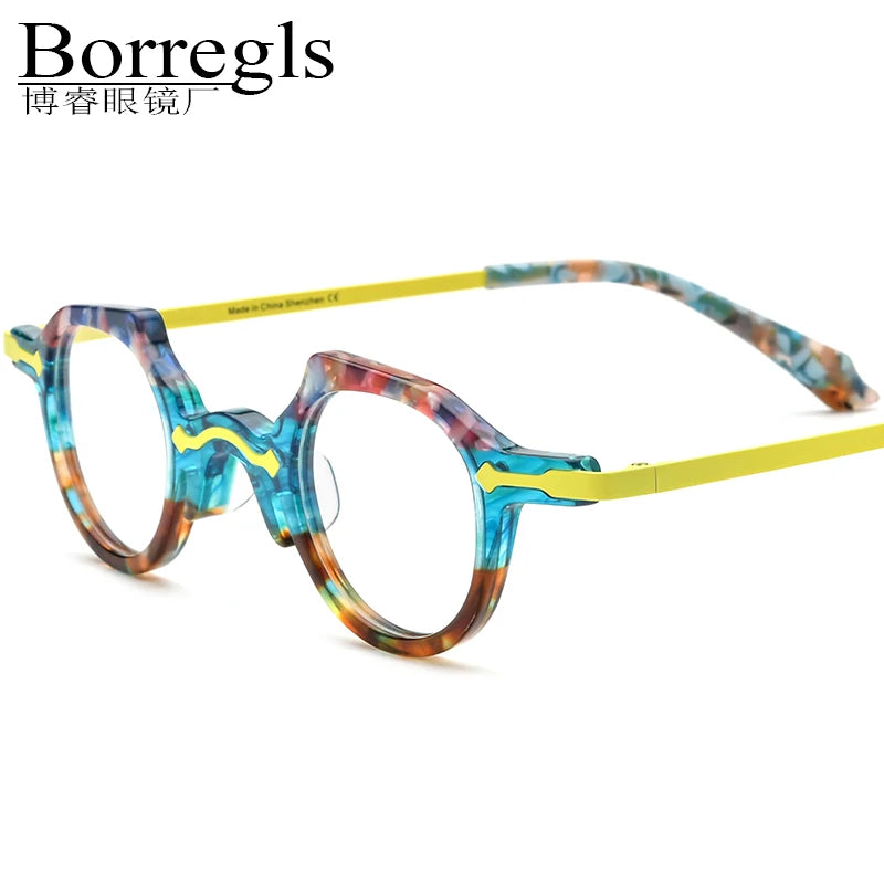 Borregls Acetate Alloy Glasses Frame Men 2025 New Vintage Small Oval Eyeglasses Women Retro Spectacle Optical Eyewear 19341
