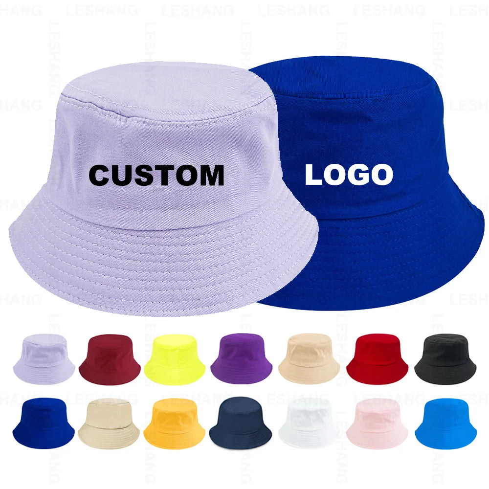New Arrival 100% Cotton Custom Plain Wide Brim Fisherman Caps Custom Embroidery Logo 15 Colors Black White Blank Bucket Hats