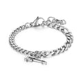 Fashion Personalized Silver Plated Stainless Steel Cuff Bracelet Hip Hop Jewelry Guitar Pendant Unisex Gift