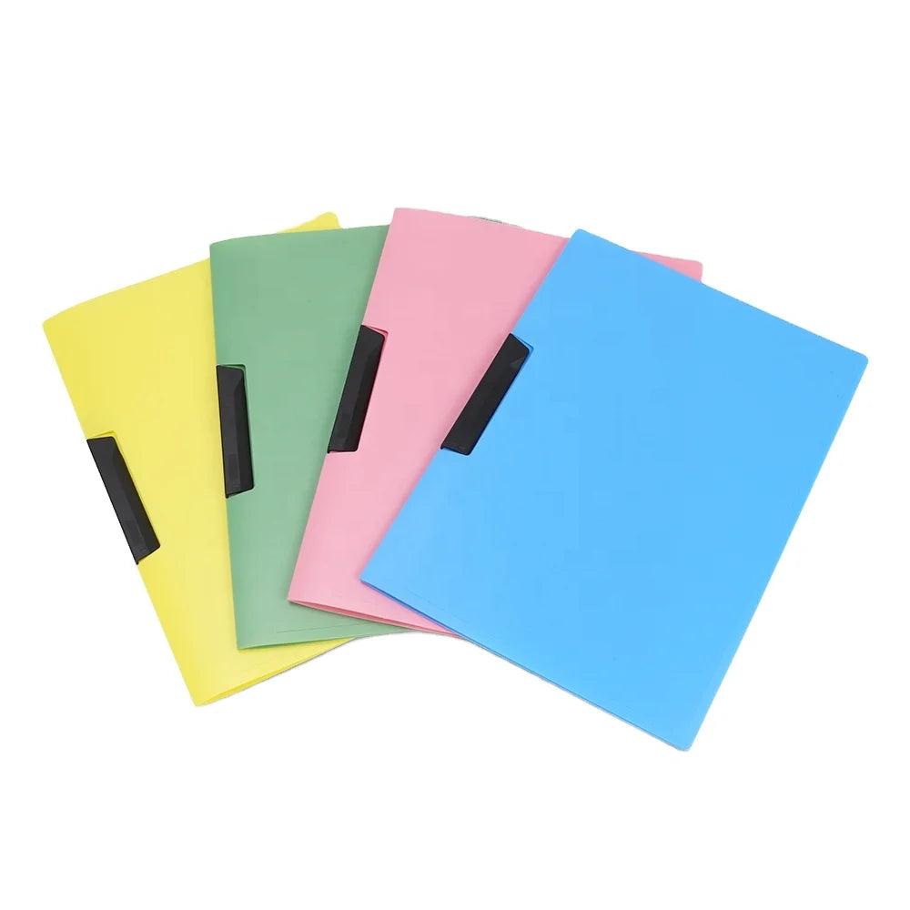 Hardcover A4 Clear Color PP Plastic Presentation File Folder with Pivotable Clamp Clip
