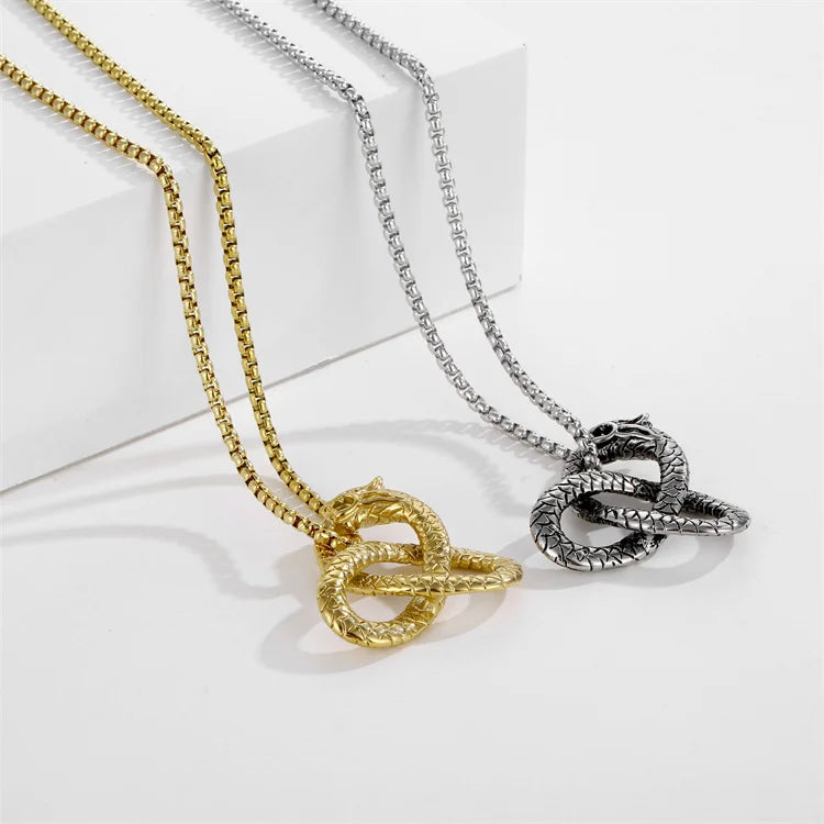 Chinese Gold Stainless Steel Anime Dragon Pendant Necklace with Link Chain for Men-Anniversary & Wedding Gift