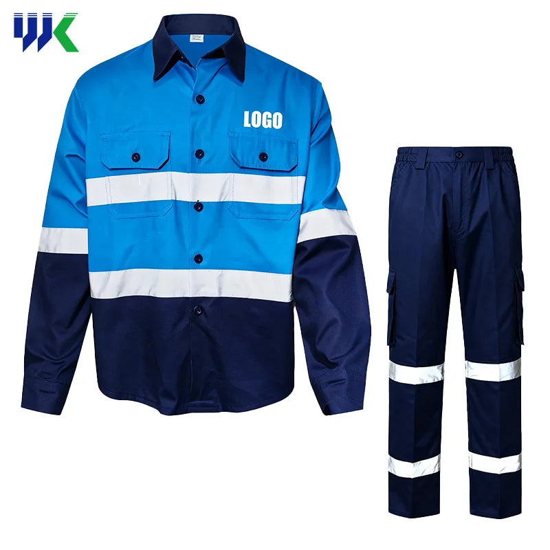 Two-Piece Hi Visibility Safety Workerwear Uniform Breathable Cotton Coverall Pants Reflective Features Twill Ropa De Trabajo