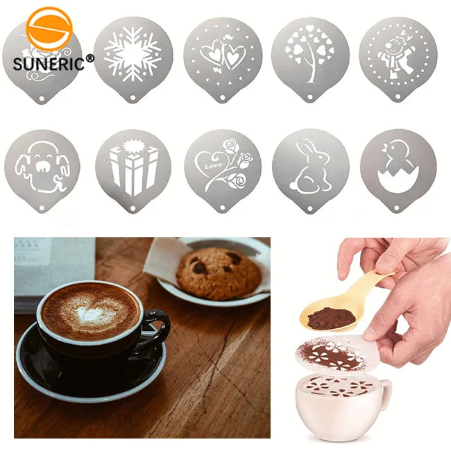 Reusable Coffee Cappuccino Milk Foam Latte Art Stencils Decorating Tool Stainless Steel Coffee Stencil Custom