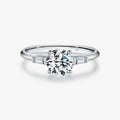 Classic 925 Sterling Silver Wedding Engagement Band Jewelry for Women 1.0CT D Color Lab Diamond Round Moissanite Ring