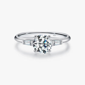 Classic 925 Sterling Silver Wedding Engagement Band Jewelry for Women 1.0CT D Color Lab Diamond Round Moissanite Ring