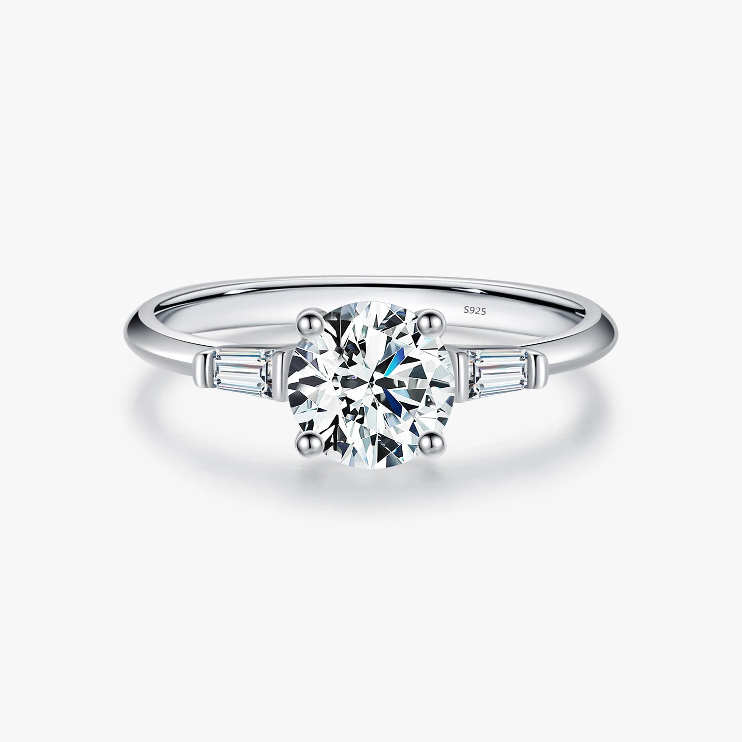 Classic 925 Sterling Silver Wedding Engagement Band Jewelry for Women 1.0CT D Color Lab Diamond Round Moissanite Ring