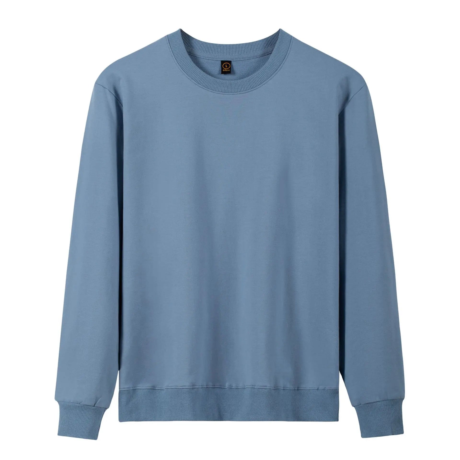 Cotton Terry Light Blue Pullover Hoodie Customized Thin Style Crew Neck Shirts Long Sleeve Men Working Shirt