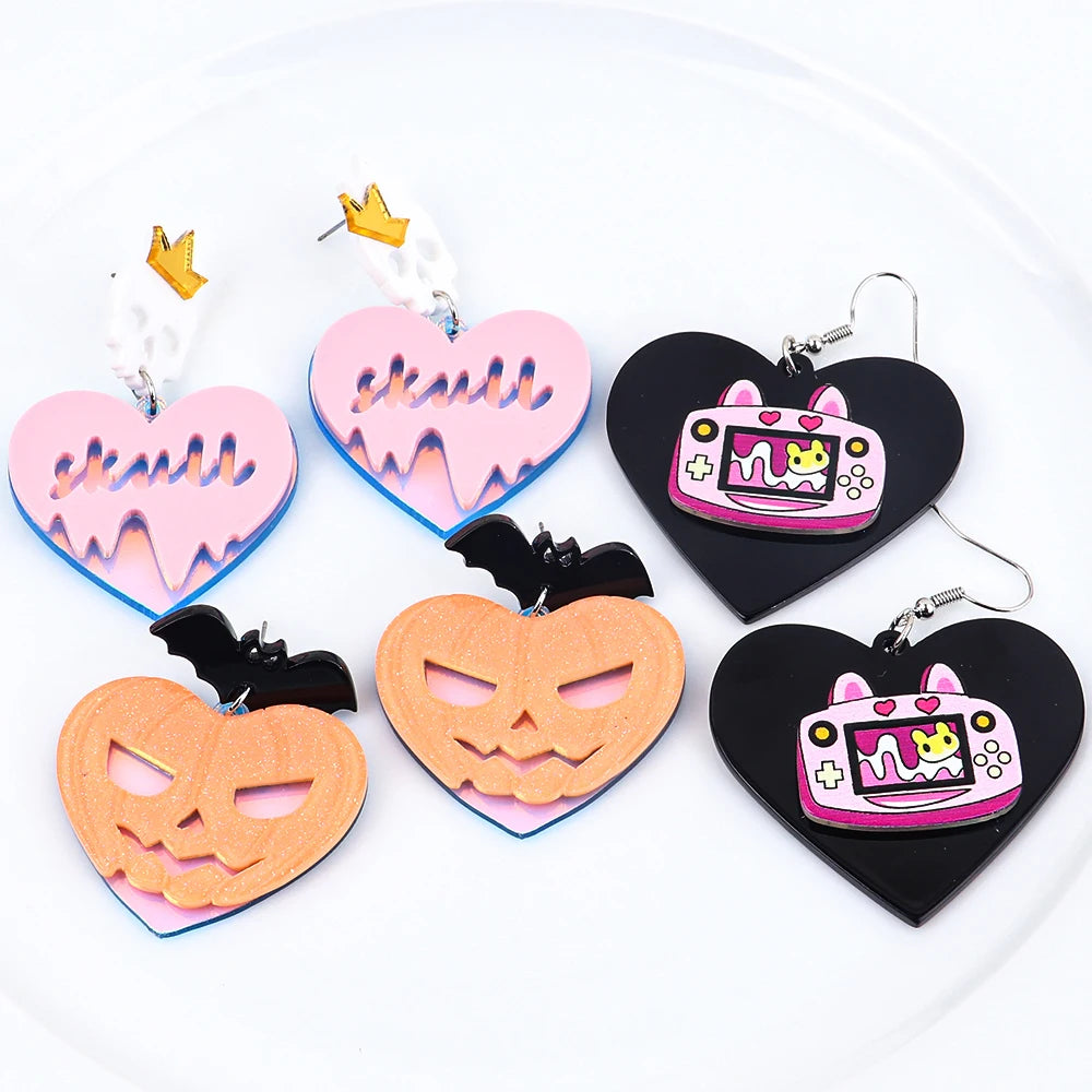 Lovely Girl Million Jewelry Hollyween Day Pumpkin Pink Pendant and Acrylic Earrings Set for Fashion-Conscious Women
