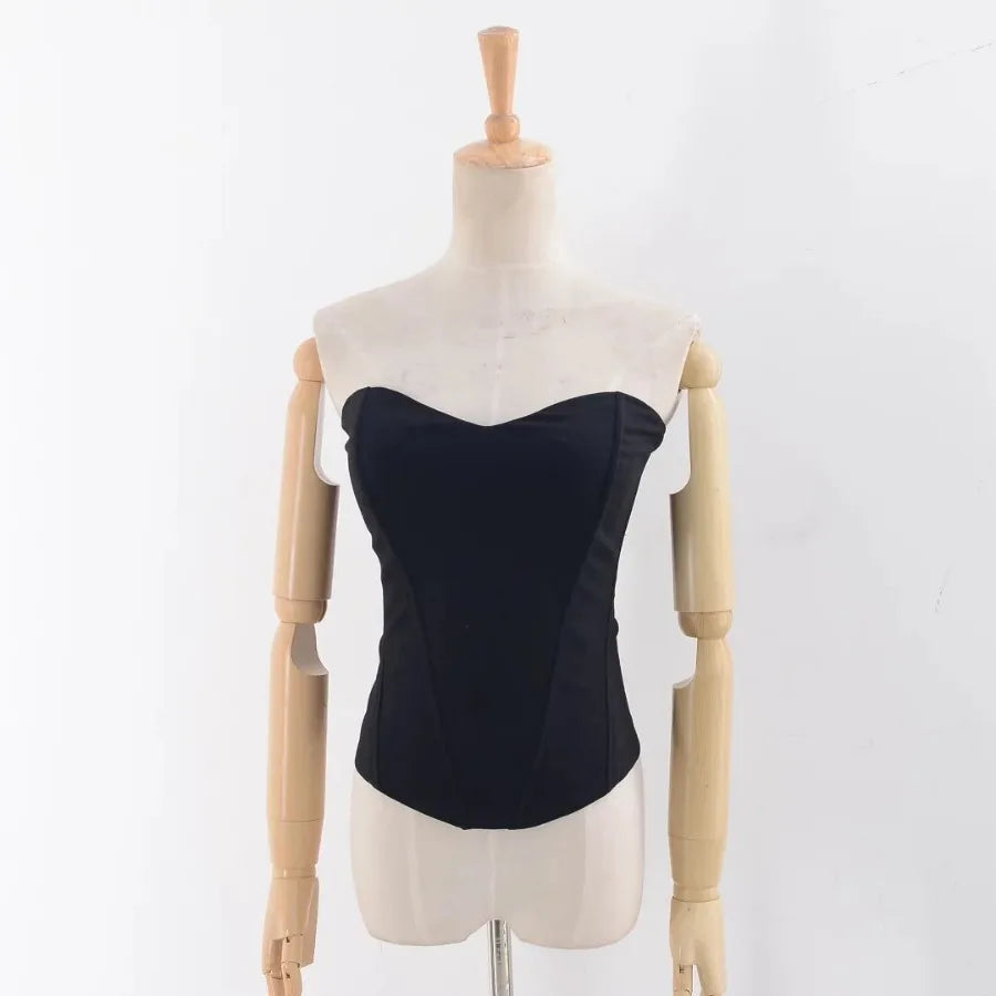 CNSHELL Tube Top Sleeveless Hollow Slim Fit Cropped Women'S Tank Top Casual