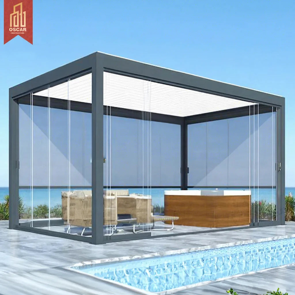 Bioclimatic Patio Furniture Sets Metal Garden Pavilion Pergolas Gazebo Outdoor Shed Awning Glass Entrance Canopy Louvres Pergola