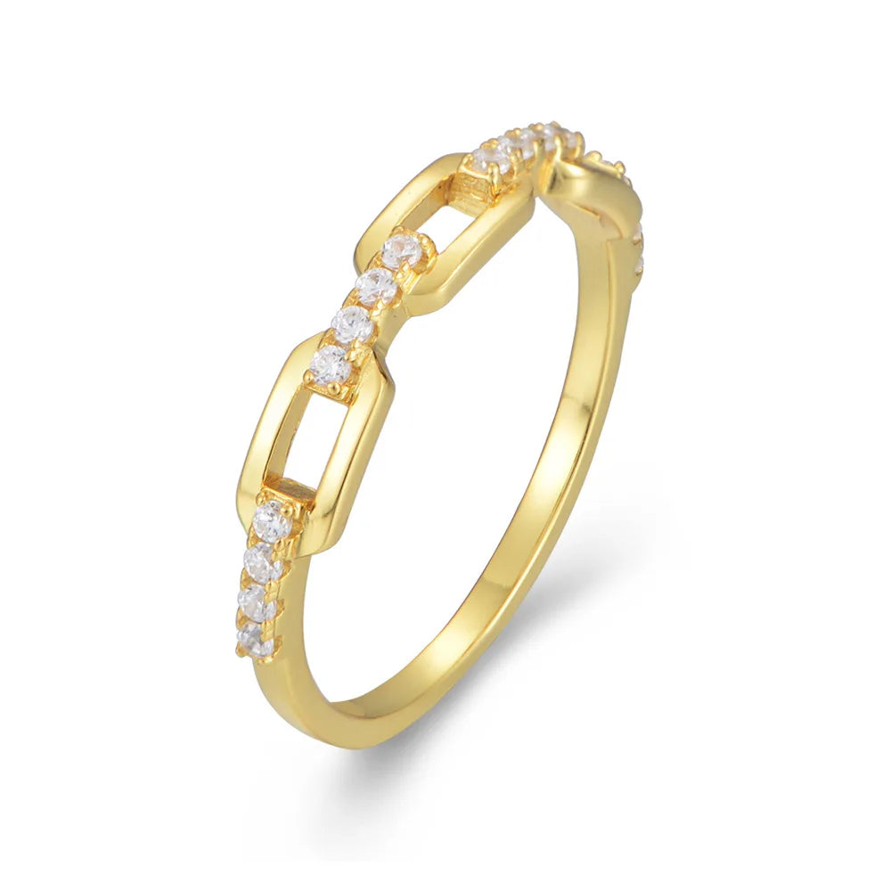 Fashion Jewelry 925 Sterling Silver Ring Chain Shape Zircon Gold Plated Couple Rings Engagement Ring