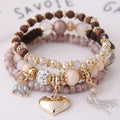 Romantic Tassel Heart Charm Beaded Bracelet DIY Style Fashionable Bohemia Jewelry 18K Gold Plated Natural Stones Fast Ship Time