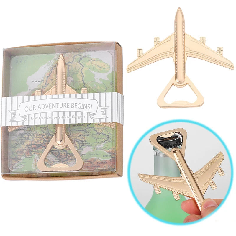 Unique European American Fashion Golden Airplane Shape Beer Bottle Opener Antique Wedding Kitchen Party Supplies Creative Gift