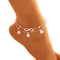 KR-33 Fashion Metallic Alloy Beach Feet Jewelry Anklets Double Layers Simple Women Foot Bracelet Number 8 White Pearl Anklet