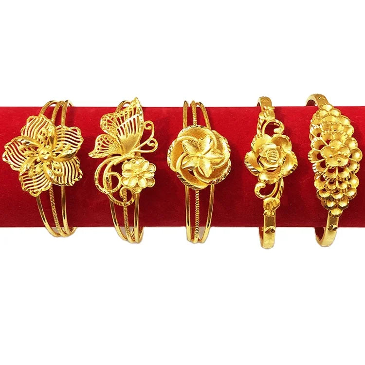 Dubai Jewelry  Gold Plated Wedding Bracelet Female  Color  Plated Brass Bracelet Wedding Bride Happy Event Dragon and Phoenix Fl