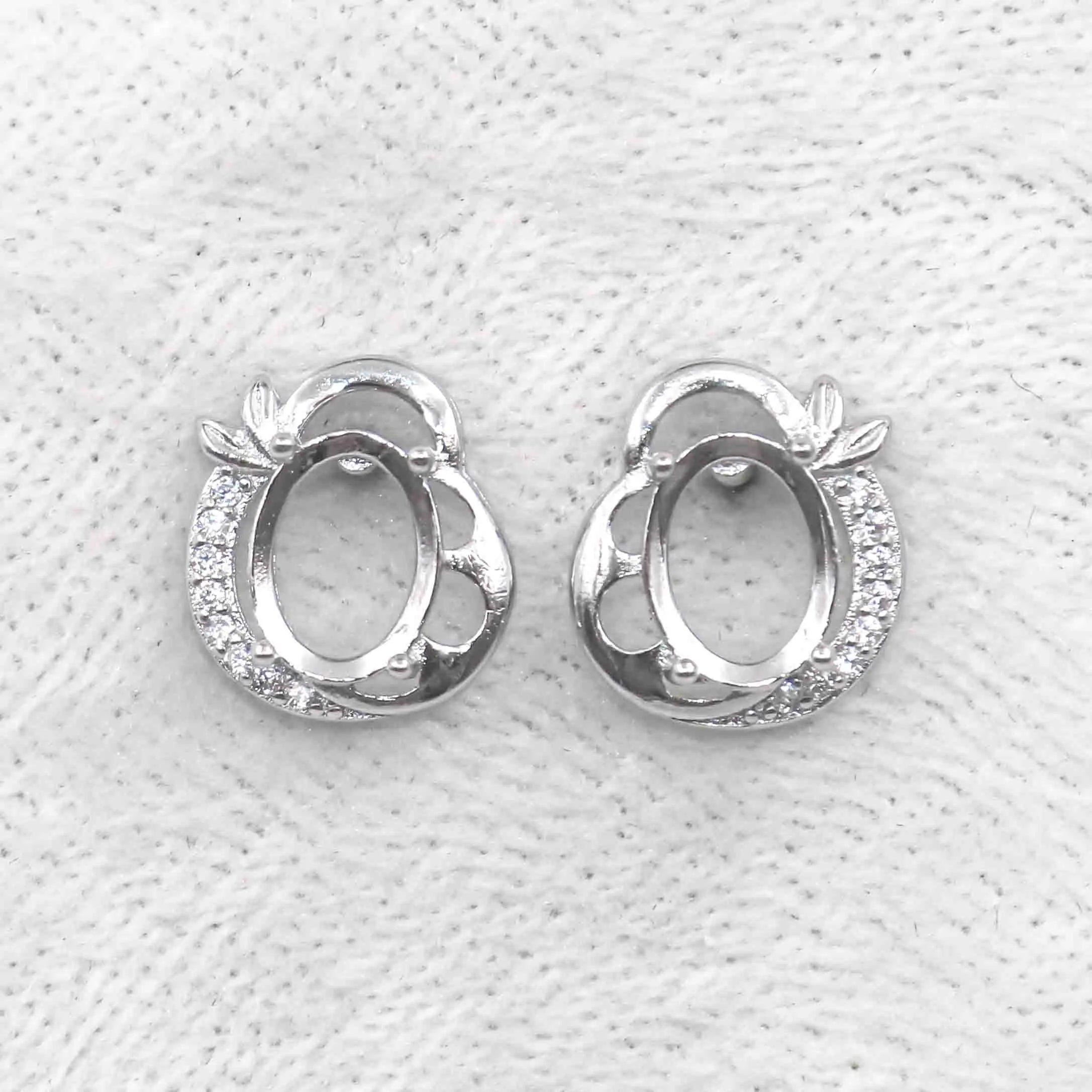 Sterling Silver 6*8mm Semi Mount Stud Earrings Empty Support Blank Claws Setting S925 Mountain Base Without Stone for DIY Inlay