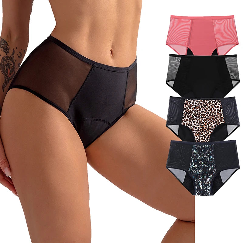 No PFAS High Waist Leak Proof Period Panties Women Lace Menstrual Washable Mesh Underwear Briefs