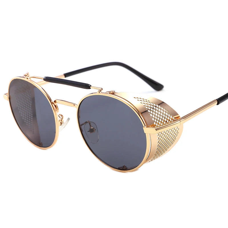 2025 Luxury Fashionable Men's Sunglasses with UV400 Protection Custom Logo Lenses Blue Black Metal Frame Punk Trendy Sun Glasses