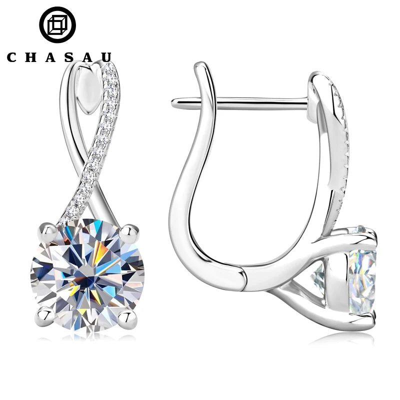 925 Sterling Silver Huggie D Color Round Cut 8mm 2ct Moissanite Delicate Slotted Hoop Earrings for Women