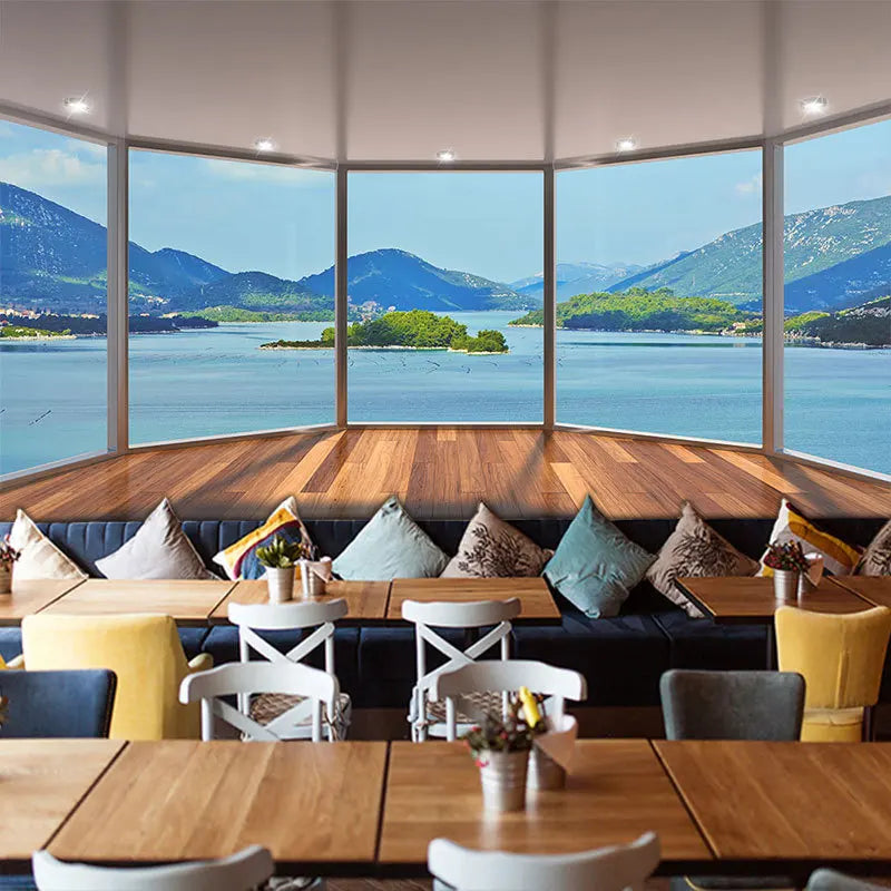 Space Extension Three-Dimensional Wallpaper 3D Sea View Visual City Building Background Wall Mural Restaurant Scenery Wallpaper