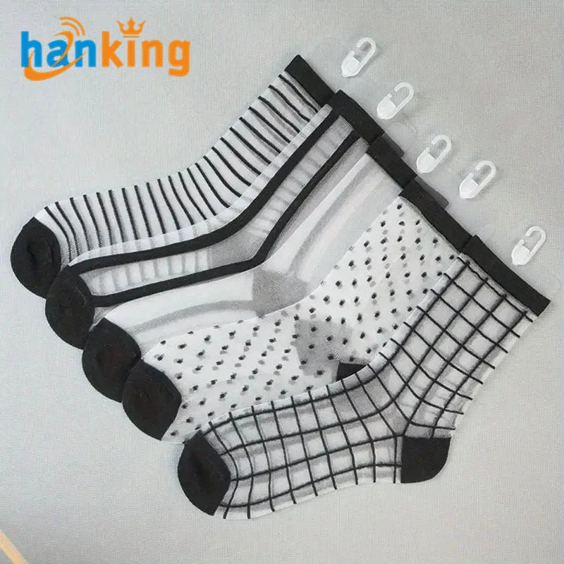Ehanking Fashion Women Ladies Sheer Mesh Ice Silk Socks Lightweight Breathable Mid Tube Socks Ultrathin Lace Elastic Socks