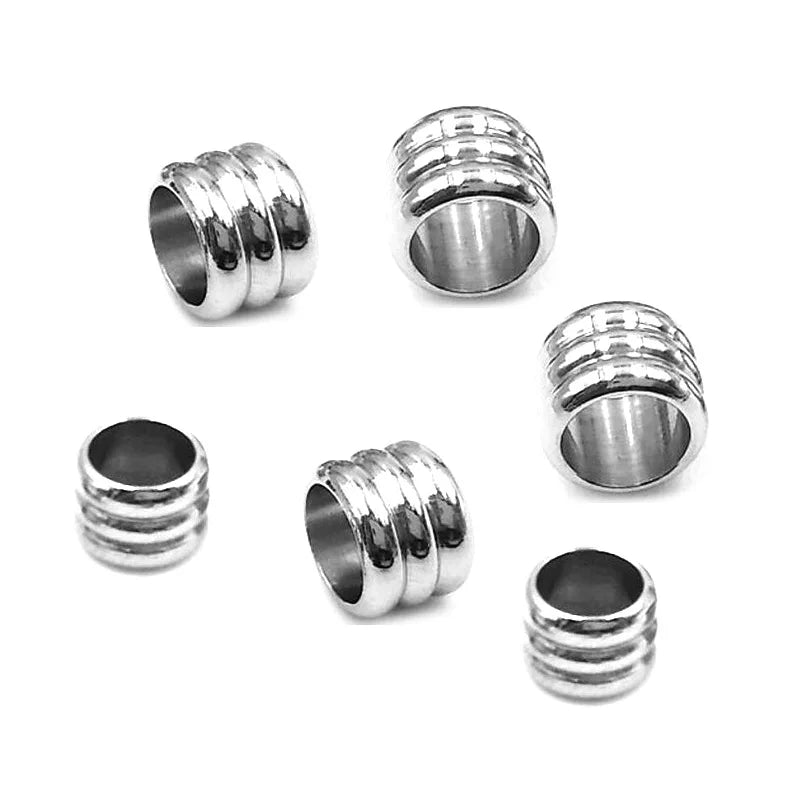 Rope Accessories Stainless Steel Beads Locating Ring Steel Beads 3-groove Straight Pipe Straight Pipe Big Hole Steel Beads