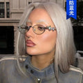 Spectacle Frame Advanced Sense Light Degree Myopia Flat Lens Diamond-set Oval Metal Spectacle Frame Pearl Small Optical Frame