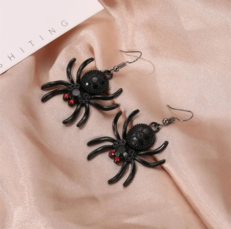 Funky Traditional Goth Alloy Material Black Spider Pendant Dangle Earring Jewelry