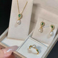 Hulu Fulu Natural Freshwater Pearl Jewelry Set Three-Piece Necklace Ring Earring Good Luck Ensemble