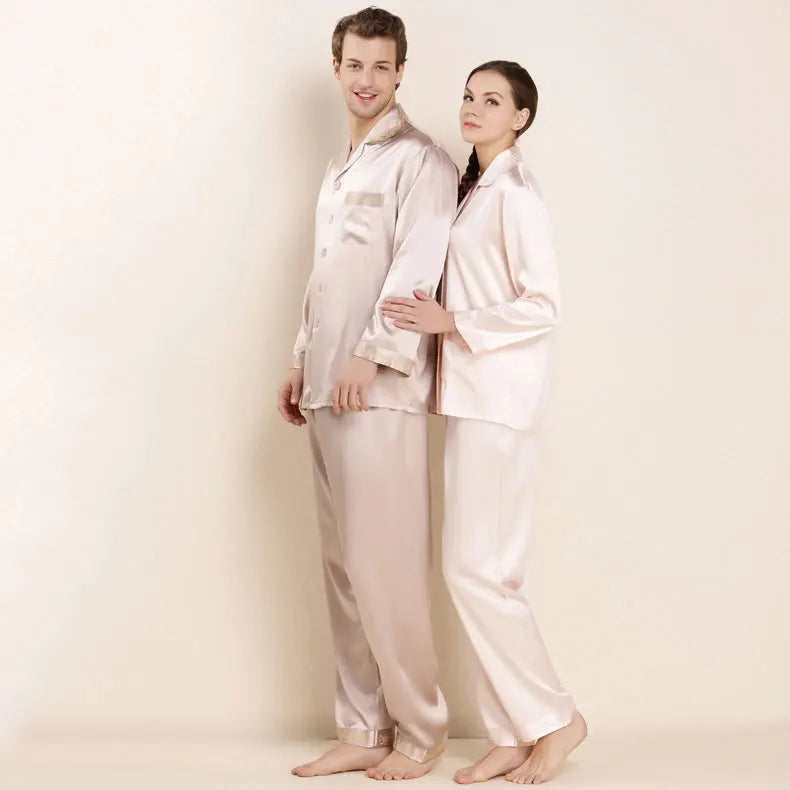 High Quality Golden Eagle Pure Silk Men's Adult 2-Piece Plaid/Plain Dyed Pajamas Sets Breathable Quick Dry Sleepwear