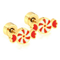 Holiday Gifts Customized Wholesale Children's Stainless Steel Gold Plated Enamel Stud Earrings Cute Mini Christmas Candy