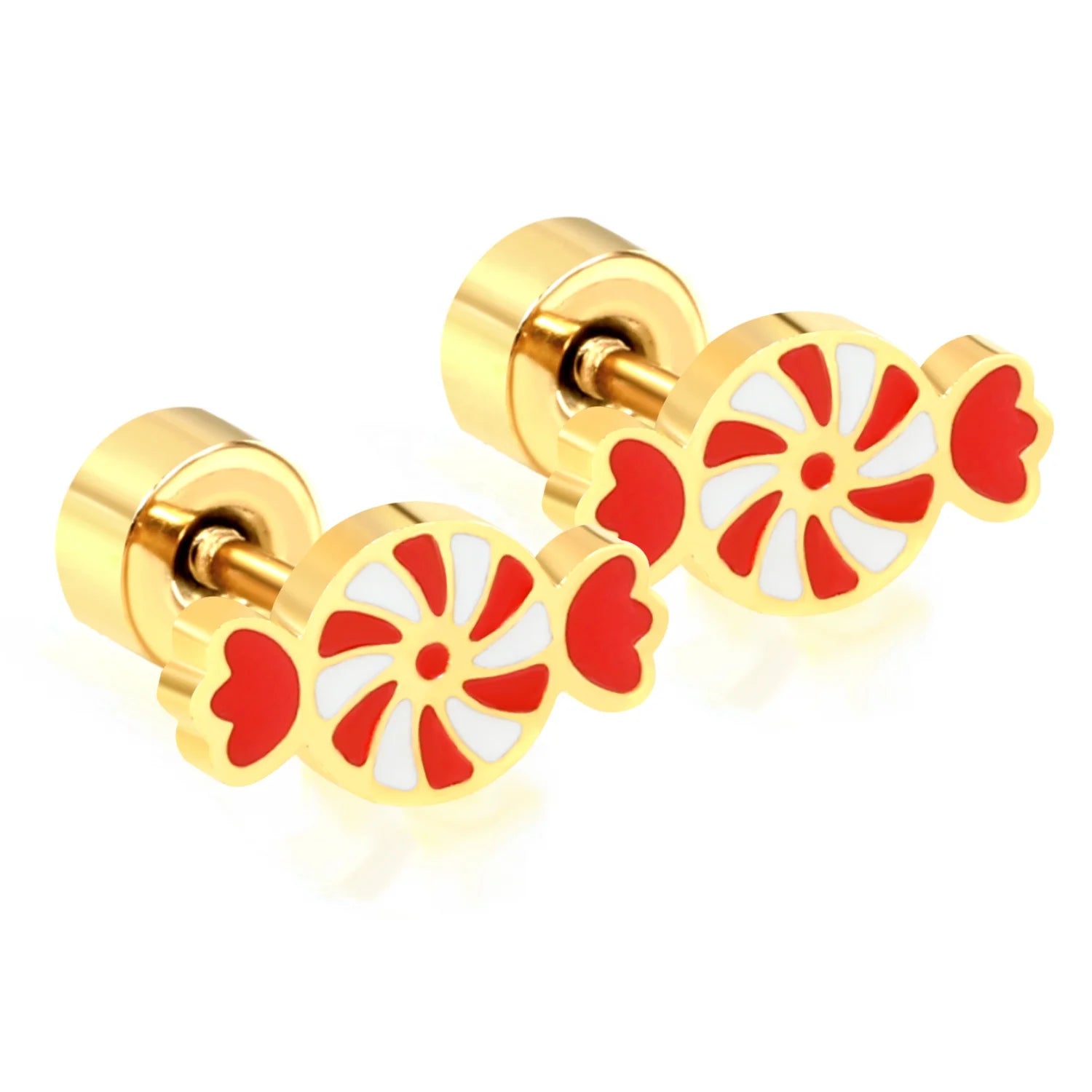 Holiday Gifts Customized Wholesale Children's Stainless Steel Gold Plated Enamel Stud Earrings Cute Mini Christmas Candy
