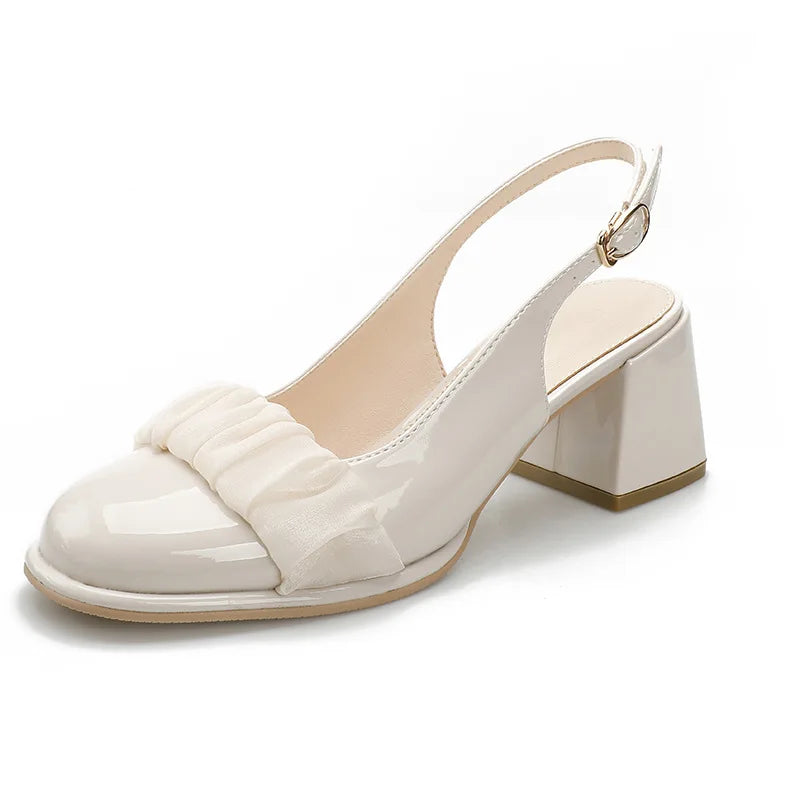 Baotou Sandals Women's New Thick Heels Fashion Ladies Mid-heel Shoes Summer Patent Leather High Heels