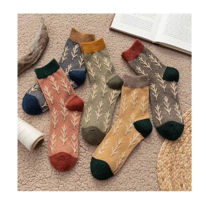 WUYANG FACTORY WY-054 Women's Winter Socks With Christmas Wind Trees Pattern Stockings With Warm Crew Wool Socks