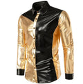 Men's Glossy Punk Style Color Blocking Nightclub Long Sleeved Shirt Men's Oversized Shirts