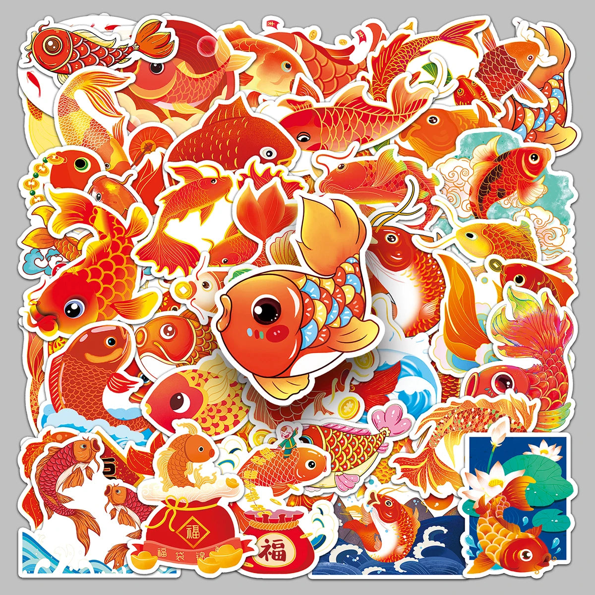 50PCS Factory Hot Glass Bottle Stickers Cartoon Cute Waterproof Vinyl Custom Koi Stickers