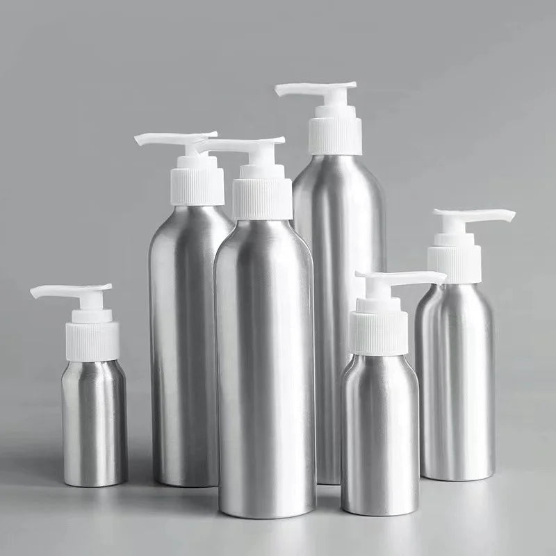 Custom Logo Silver Dispenser Aluminum Lotion Pump Shampoo Bottles 30ml-250ml Range for False Eyelashes Face Masks White Press