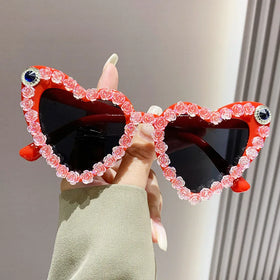 Bling Rhinestone Glasses Sunglasses Gafas De Sol Luxury Arrivals Glasses Flower Pink Heart Diamond Sunglasses for Women
