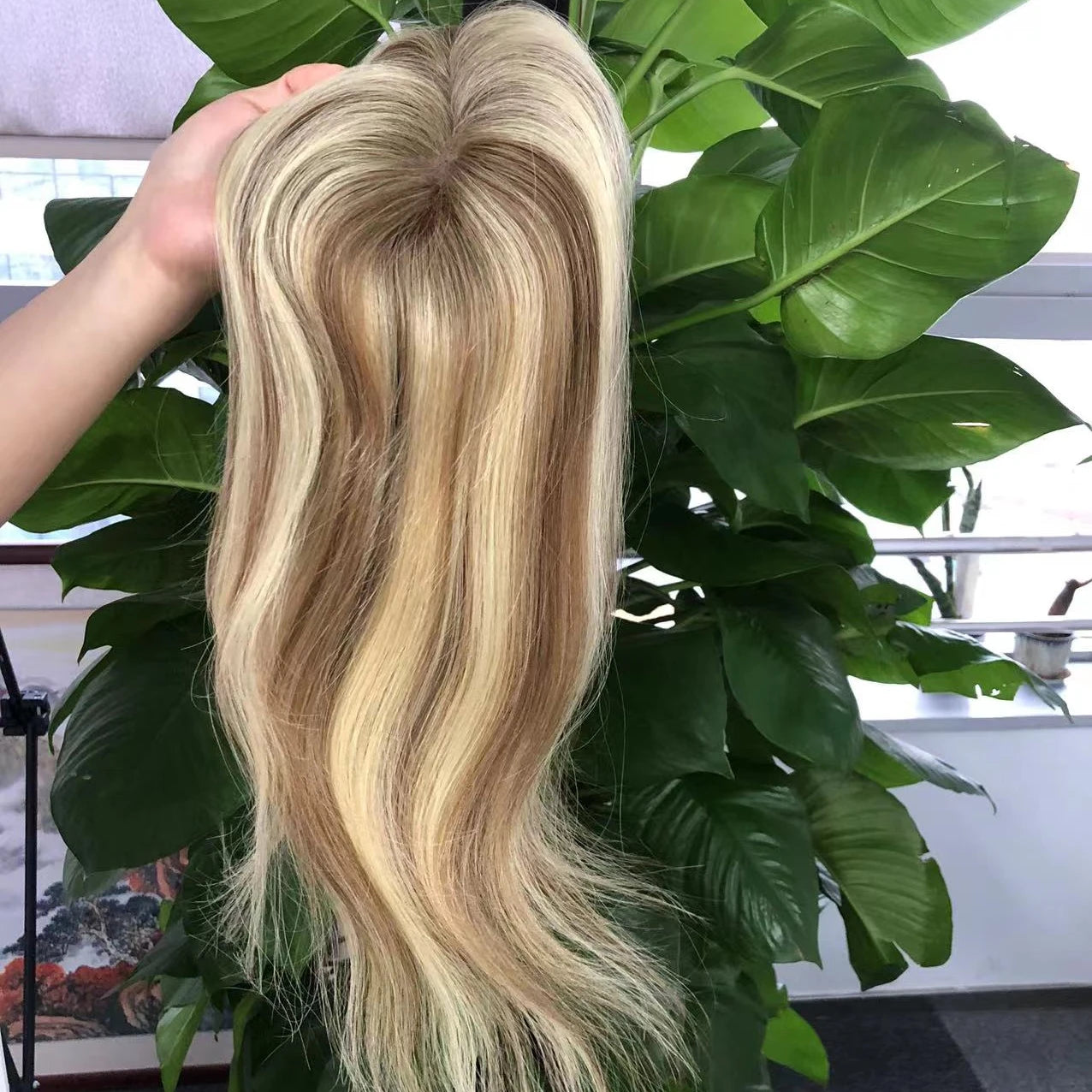 Topper  With Mono Base Women Topper  Remy Virgin Hair 100% Real Human Hair Golden Highlights Brown  Topper