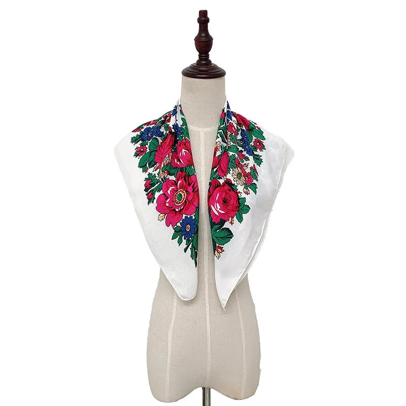 Nidu 2023 Women Russia Style Ethnic Square Head Scarf Ethnic Causal Floral Print Scarf MegaBDM