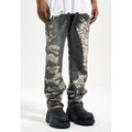 Custom Label Men's Straight Street Style Denim Jeans Blue Stacked Flared Print Light Washed Drop Ship Stock