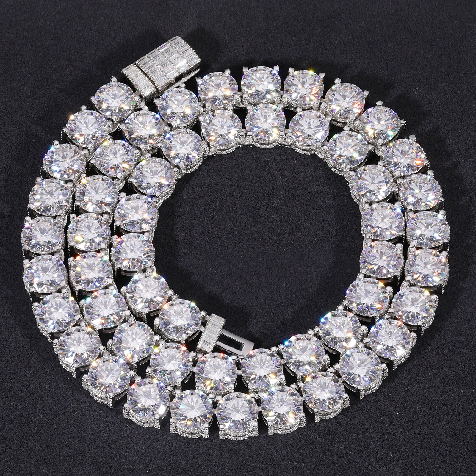 New Design Iced Out Bracket 10mm 925 Sterling Silver VVS Moissanite Diamond Baguette Buckle Tennis Chain Necklace