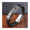 New Arrival Men Genuine Leather Cowhide Bracelet Wide Cross Leather Bracelet With Stainless Steel Magnetic Clasp OT-209