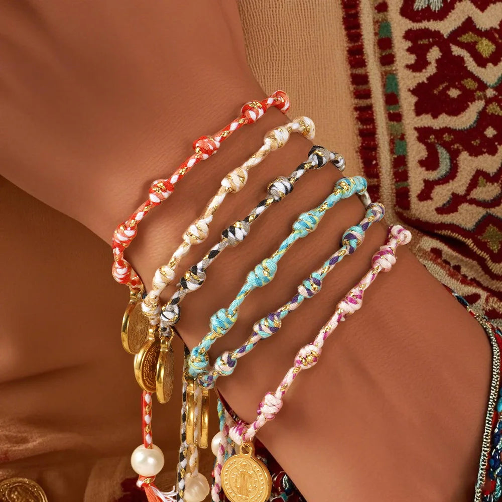 Go2boho Trendy Peruvian Knot Advanced Charm Bracelet Women Hand-Rubbed Cotton Rope   Gradient Handmade Jewelry for Gift