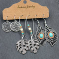 Fashion Silver Zinc Alloy Turquoise Vintage Style Rhodium Plated Eco-Friendly Women's Big Hook Drop Earrings Set 3 Pairs