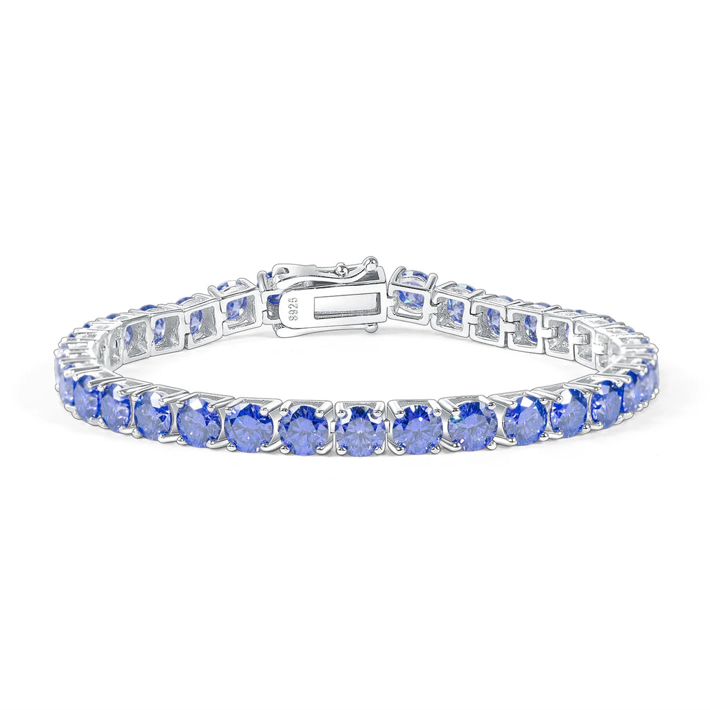 Abiding 3 Years Plating Lasting Pure 925 Sterling Silver Gold Moissanite Bracelet Custom 5mm Dark Blue Moissanite Tennis Chains