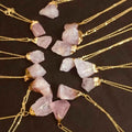 Luxury 18k Gold Plated Natural Raw Rose Quartz Stone Crystal Healing Necklace Pendant Jewelry Wholesale