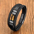New Design High Quality Custom Logo Stainless Steel Magnet Clasp Stone MultilayerVintage Genuine Leather Bracelet Men SL-237