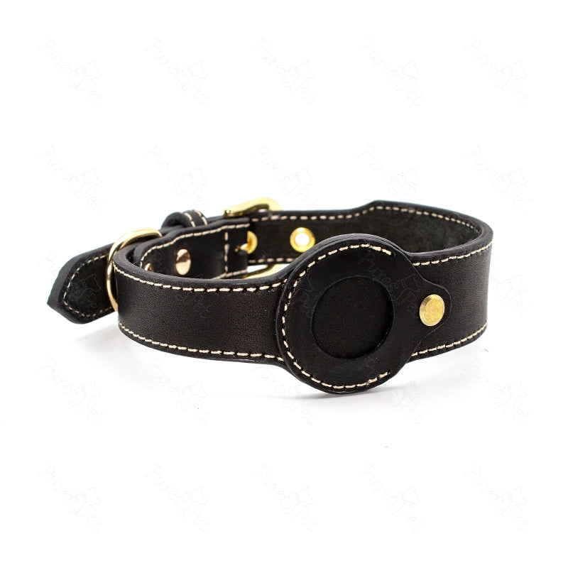 Personalized Adjustable Luxury First Layer Genuine Leather Airtag Dog Collar
