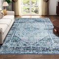 Luxury Vintage Low Pile Indoor Floral Print Boho Rug 5x7 Blue Large Non-Slip Machine Washable for Living Room Area Rugs & Sets
